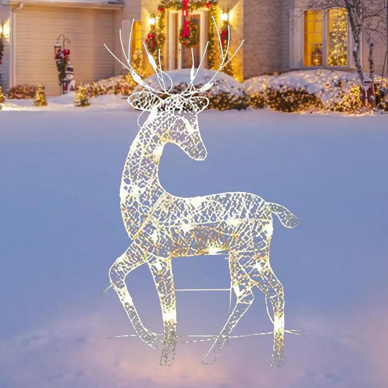 

Освещенные Рождественские сани с оленями, украшение для двора, погодостойкие батареи для газона, поставляются белые олени, садовые светильники мечты