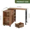 Rotating Writing Office Desk with Storage, Computer Desk with Wheels, Brown 4
