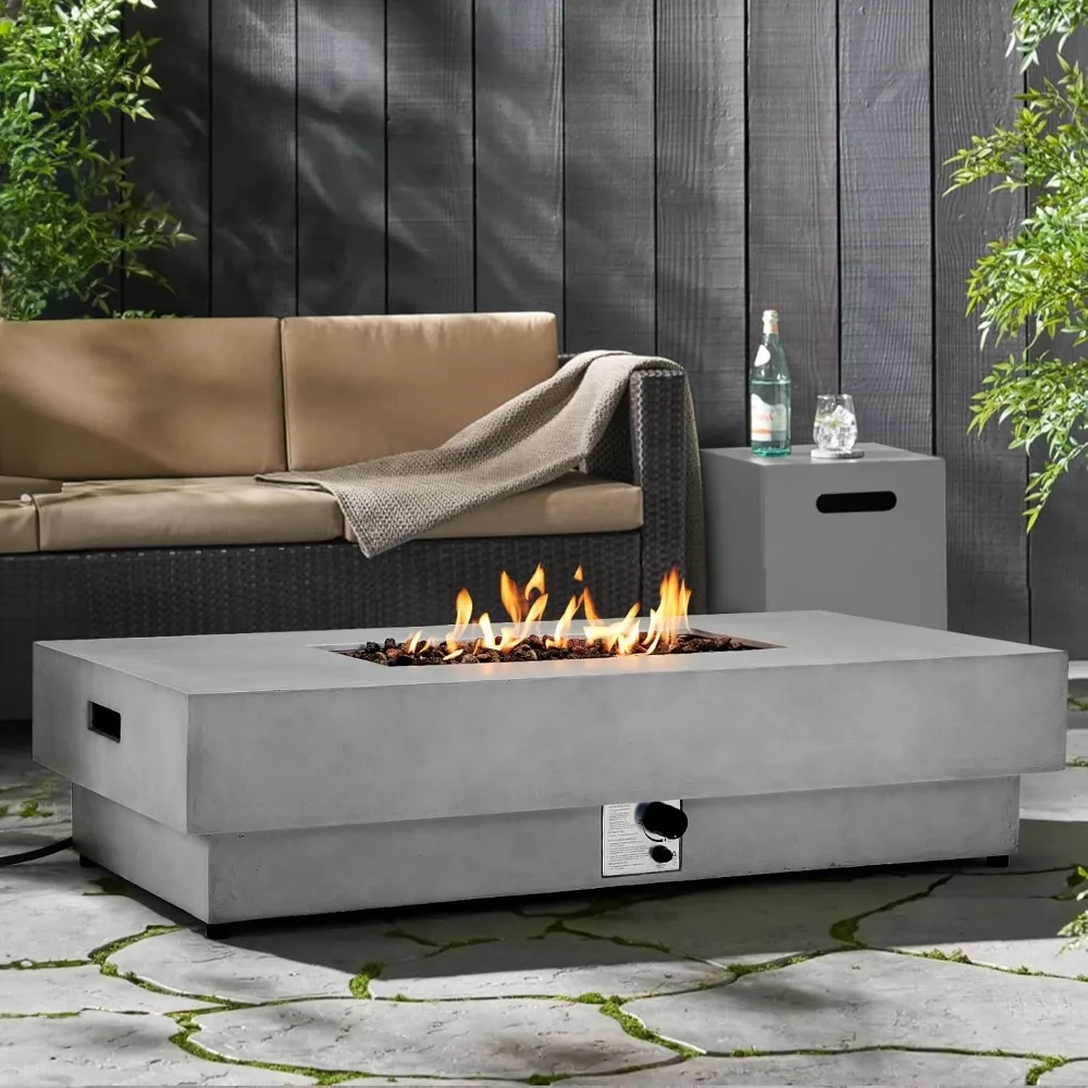 60 Rectangular Propane Fire Pit Steel Lid Propane Tank Table Lava Rocks Rain Cover 50000 BTU Outdoor Fire Table