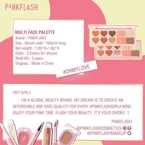 PINKFLASH 페이스 블러쉬 하이라이터 브론저 팔레트, 전문 안료 글리터 아이섀도우 팔레트, 페이스 메이크업 화장품 6