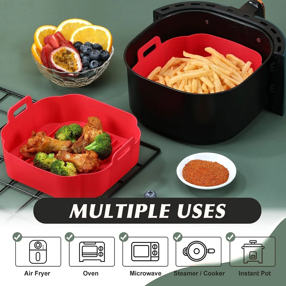 Air Fryer Silicone Liners Reusable Square 8.5 inch for 4 to 6 QT Environmental Silicone Material (FDA) Replacement Accessories