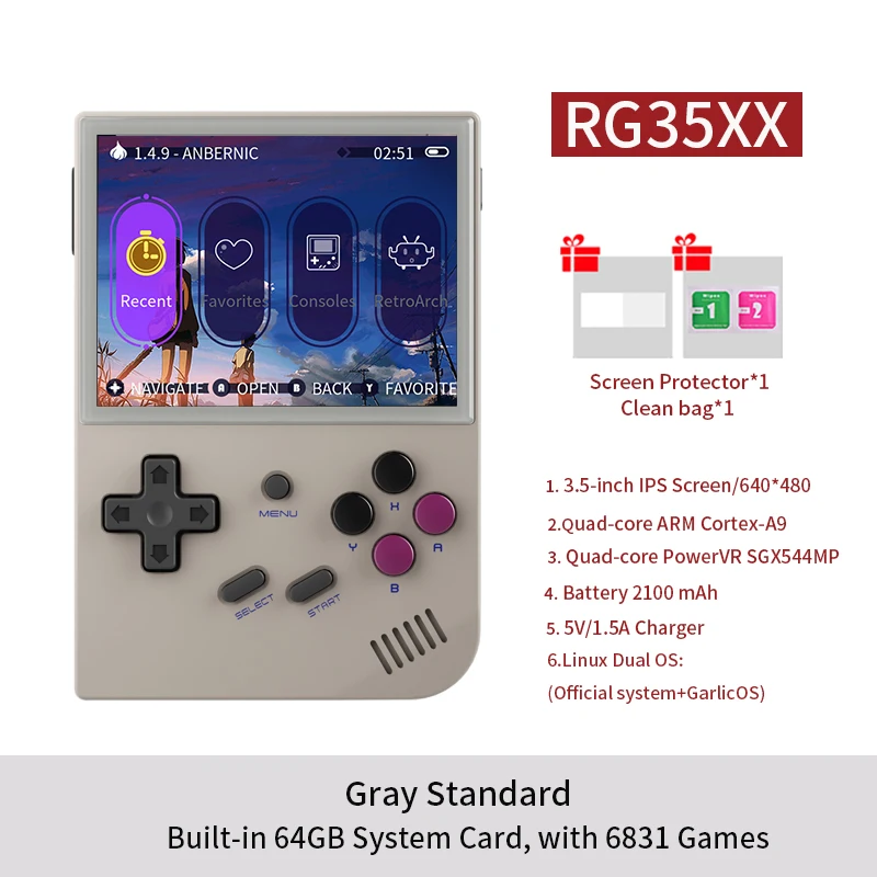 Anbernic RG35XX - Console portatile Linux per retrogaming con microSD 64GB  inclusa, Display 3.5 IPS, QuadCore PowerVR, 256MB DDR3, USB-C, HDMI,  2600mAh : : Videogiochi