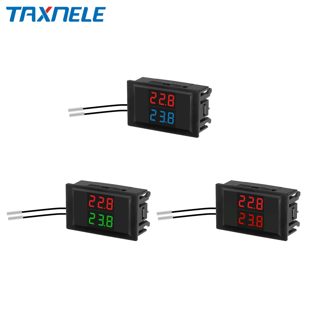 DC 12V 24V LED Dual Display Digital Thermometer Temperature Sensor Tester Dual NTC Waterproof Metal Probe 4V-28V For Car Digital thermometer Temperature sensor