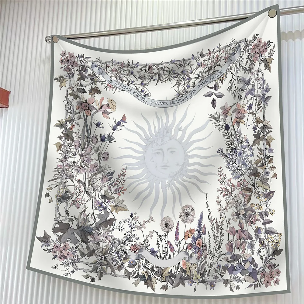 90Cm French New Rose Flower Hangzhou Twill Silk Women's Travel Sunscreen Shawl Large Square Scarf Headscarf Scarf 4