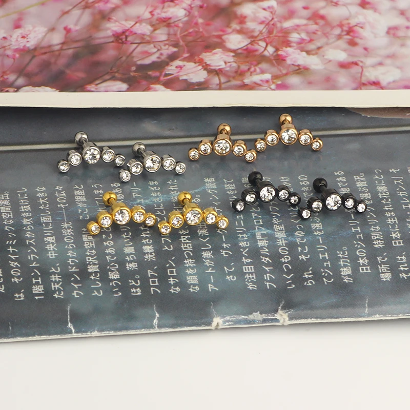 wholesales top quality cartilage earrings black silver gold tragus earrings daith ear bar for women men stainless steel small ea