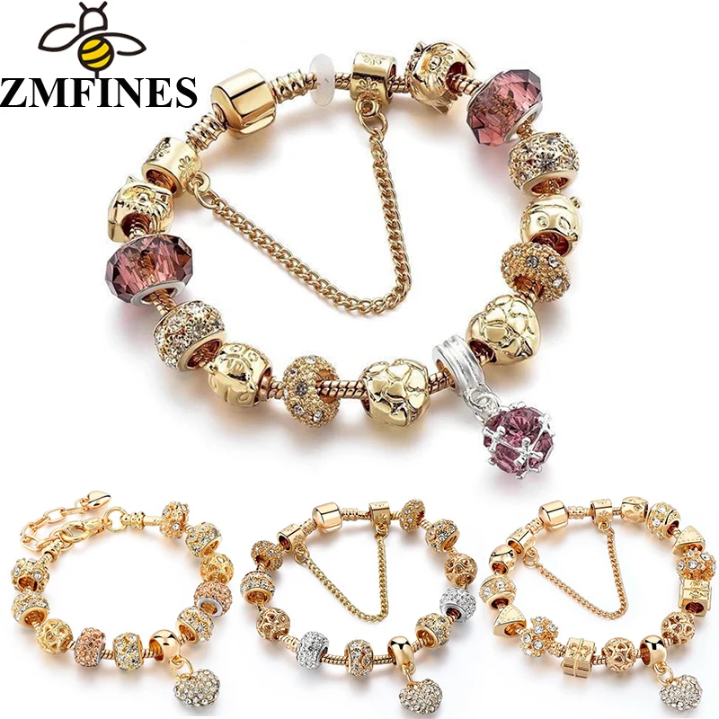 41 Style High Quality Gold Color Love Heart Charm Bracelets For Women