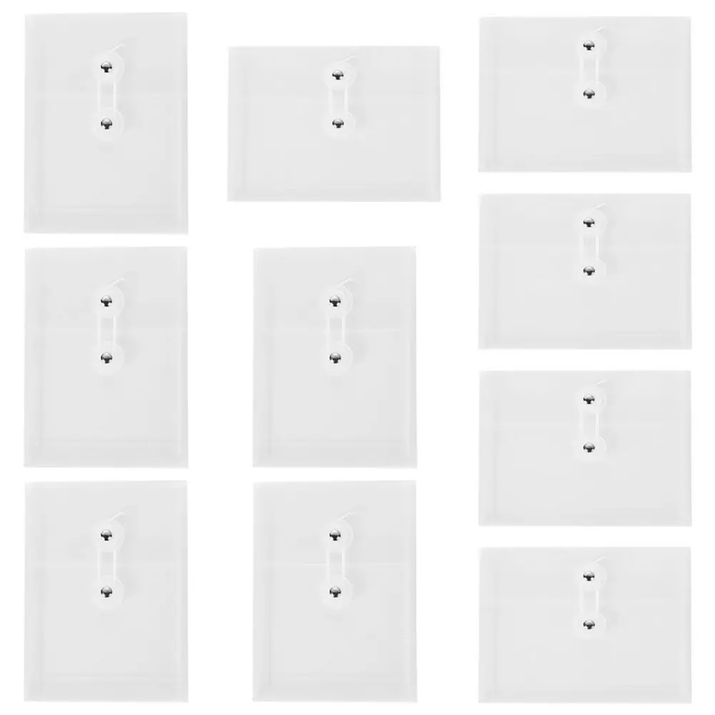 10Pcs A6 투명 플라스틱 파일 포켓(로프 랩 버튼 클로저 포함) 학교 사무실 문서 정리 파일 폴더 주최자