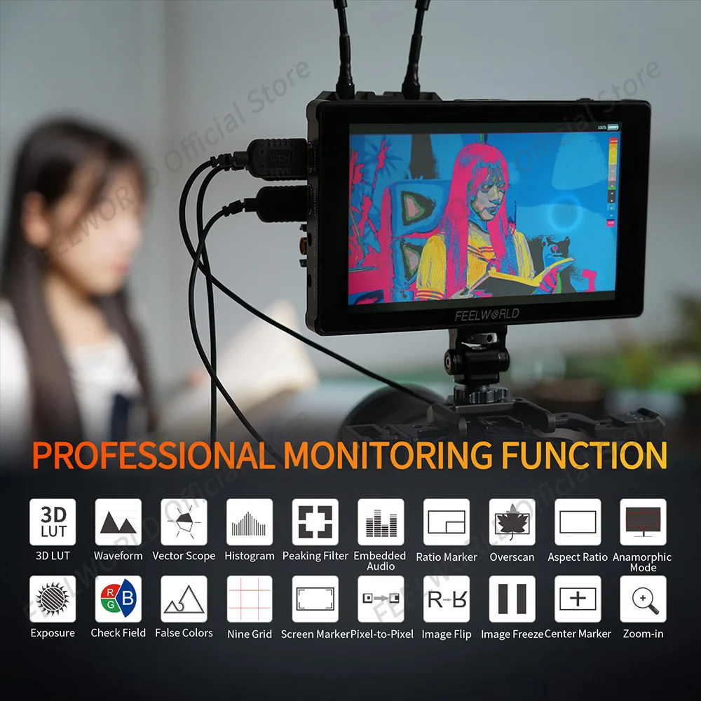 FEELWORLD F7 PLUS 7&rdquo; 4K HDMI High Brightness 1200nit DSLR Camera Field Monitor Touch Screen With F970 External Power FOR Film