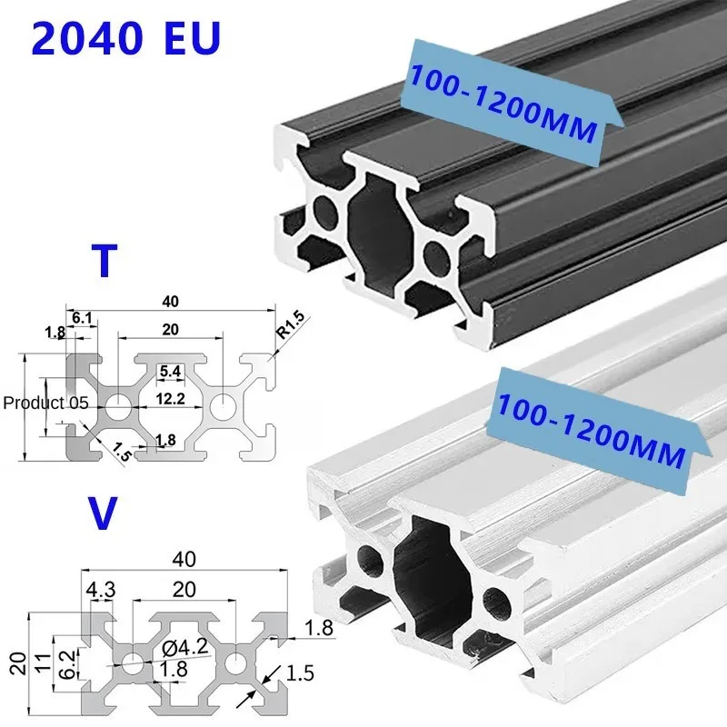 2Pcs 2040 T / V-Slot Aluminum Profile Extrusion 100 200 300 400 500 -1000mm Aluminum Extrusion 20x40mm for CNC 3D Printer Parts