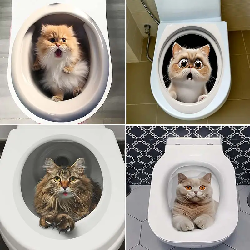 Cute Cat Toilet Sticker Bathroom Toilet Cover Sticker Wall WC Home BathRoom Decoration Self-adhesive Decals S367