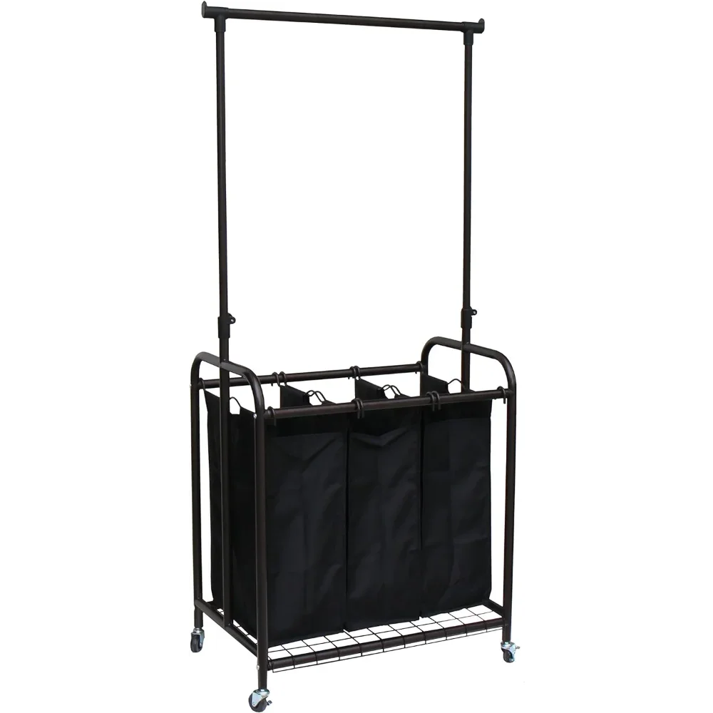 

Oceanstar 3-Bag Rolling Adjustable Hanging Bar Laundry Sorter, Bronze