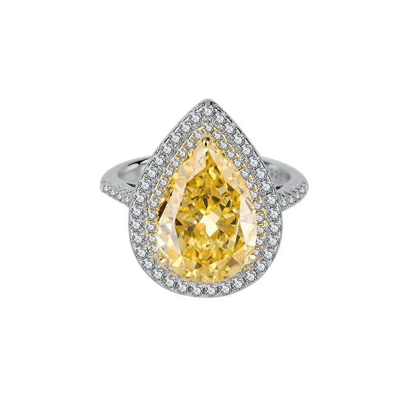 S925 Full Body Silver Colorful Treasure High Carbon Diamond Yellow Diamond Droplet Shaped Bikou Hand Ring 10*14