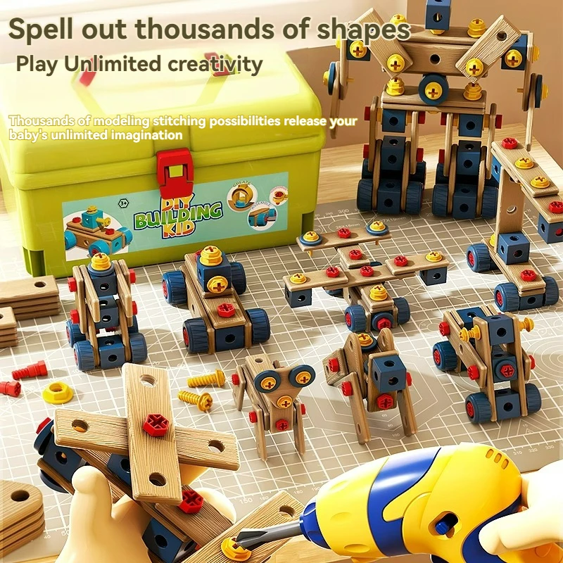 역할 놀이 수리 도구 키트 전기 드릴 톱이있는 어린이 도구 상자 스크루 드라이버 렌치 망치 분해 교육 장난감