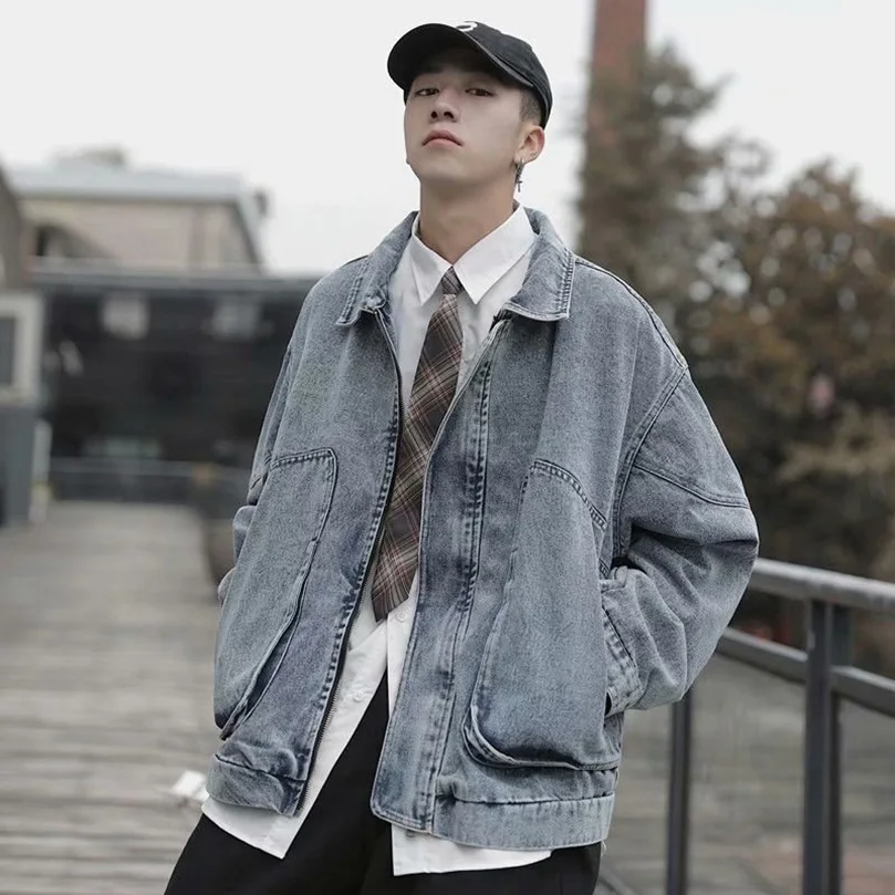 

2023 Fashion Mens Denim Jackets Overszie Mens Jeans Jacket Cotton Outwear Coat Long Sleeve Hole Male Clothing Size M-XXL