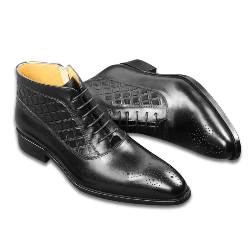 Casual Elegant Shoes Men Dress ankle Boots Leather For wedding Genuine Cow Brown Zipper lace up Business Handmade free shipping