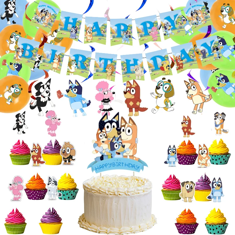 Bluey Birthday Party Decoration Bingo Dog Christmas Tableware Set Paper Cup Plate Tablecloth Balloons Party Favor Supplies