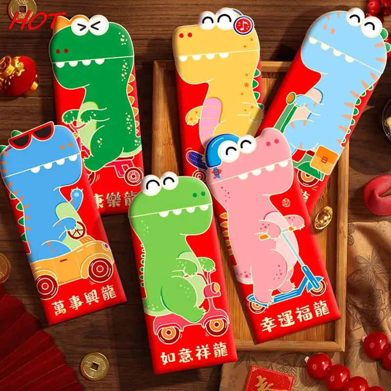

6PCS 2024 Dragon Year Red Packet Cartoon Dragon Pattern Creative Red Envelope Spring Festival Lucky Money Blessing Red Pocket