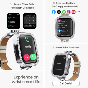 Women Luxury Smartwatch with Sparkling Rhinestones & Metal Wristband, Interchangeable Straps. Features BT Calling, Heart Rate Tracking, Wireless Charging, 110+ Exercise Modes, 3ATM Waterproof, AMOLED Touchscreen, 7-Day Battery. Works with Android/iOS, 5