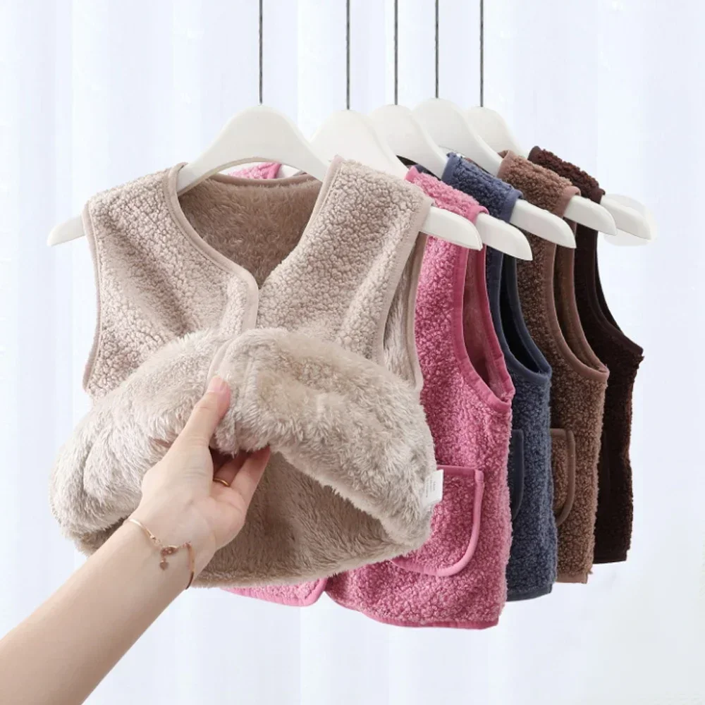 Autumn Winter Baby Lamb Wool Warm Waistcoat Girls Boys Plush Vest Single Breasted Double Layer Child Warm Fashion Coat children vest