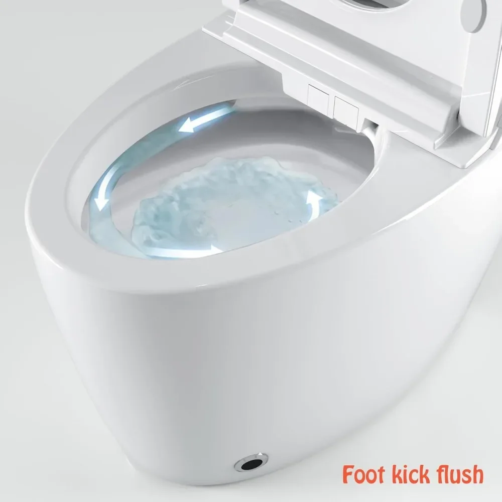 Smart Toilet Without Bidet，Tankless Toilet with Auto Heated Seat, Automatic Flush，Foot Sensor LED Backlight Strip & Night Light 3