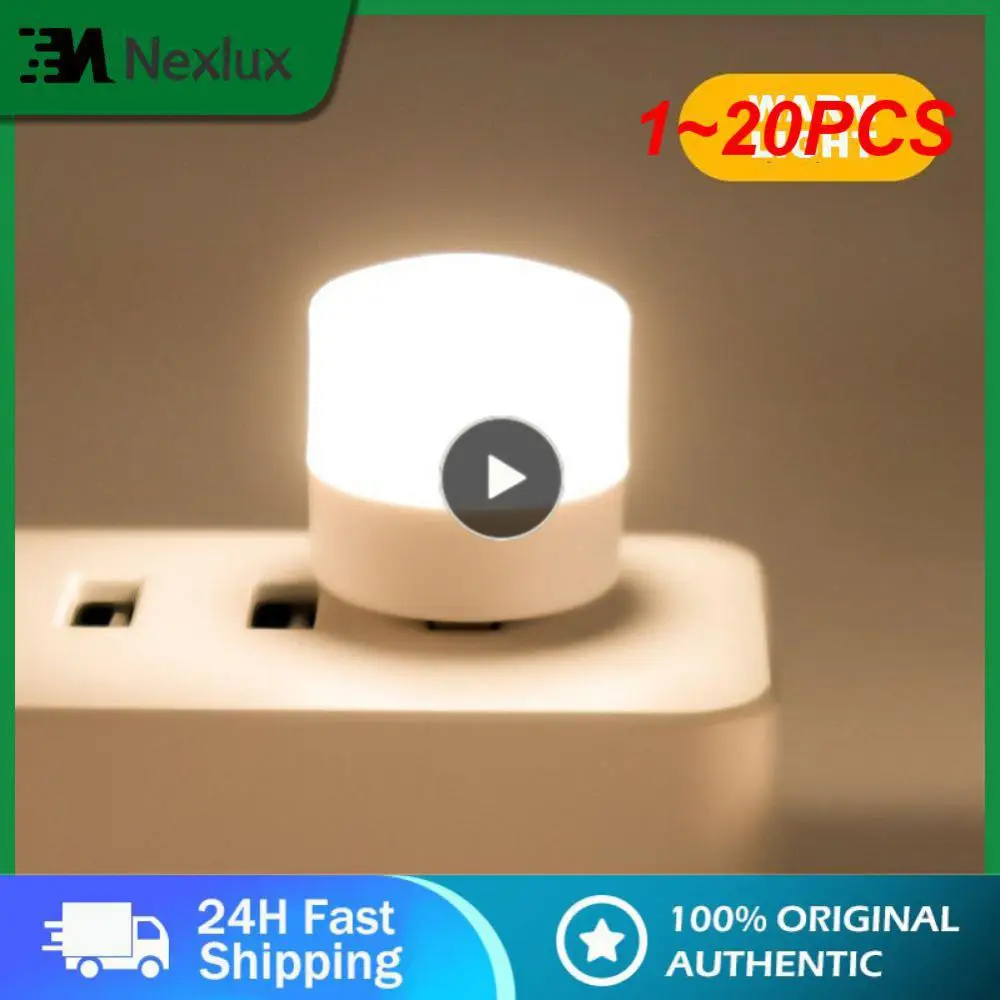 

1~20PCS USB Night Light Mini LED Light USB Plug Lamp Power Bank Charging USB Book Lights Small Round Reading Eye Protection