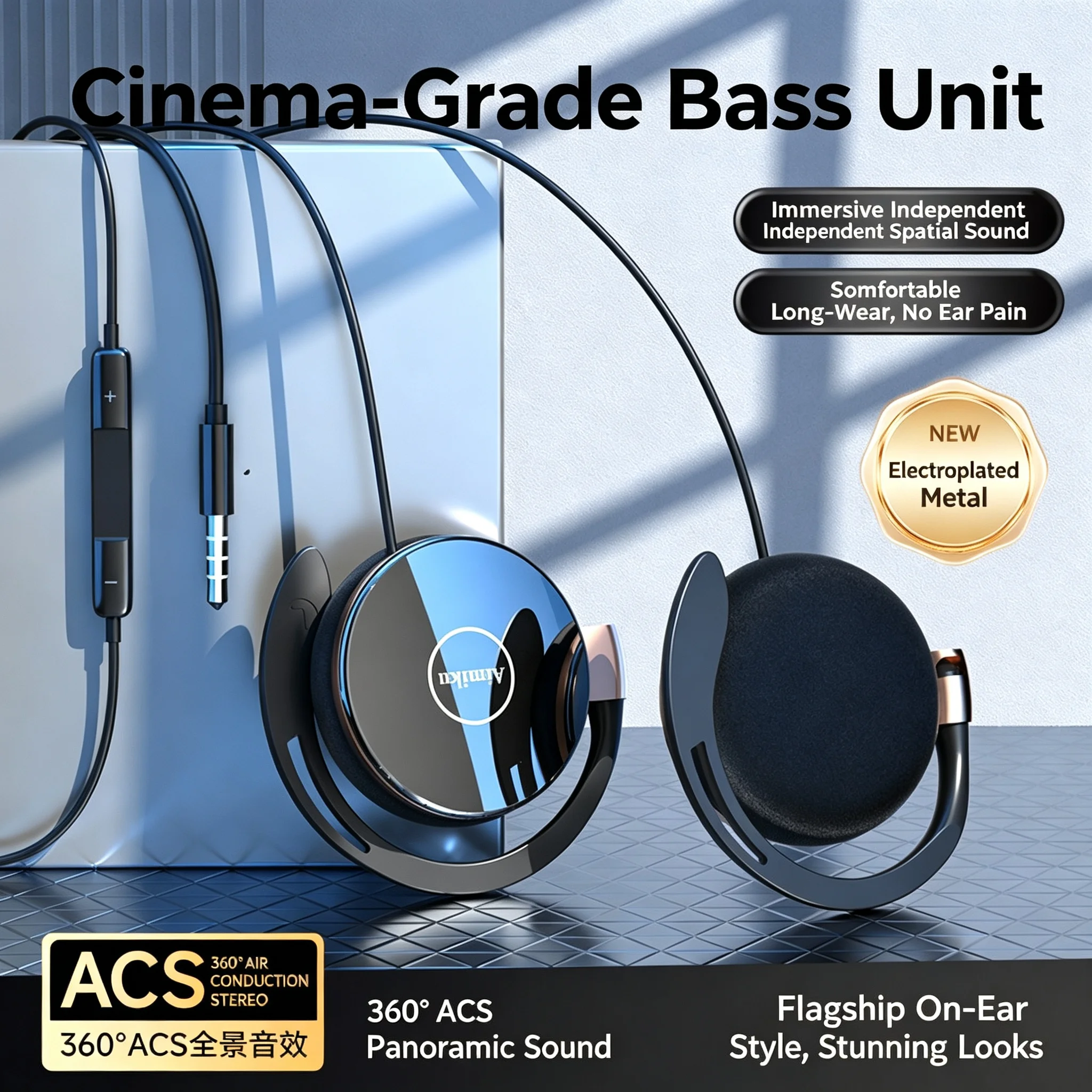 Premium Wired Hanging Ear Headphones with Hi-Fi Sound and Soft Ear Pads