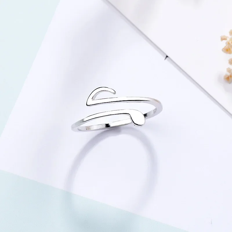 Ring Music Note Heart of Treble and Bass Silver For Women Bohemian Wedding