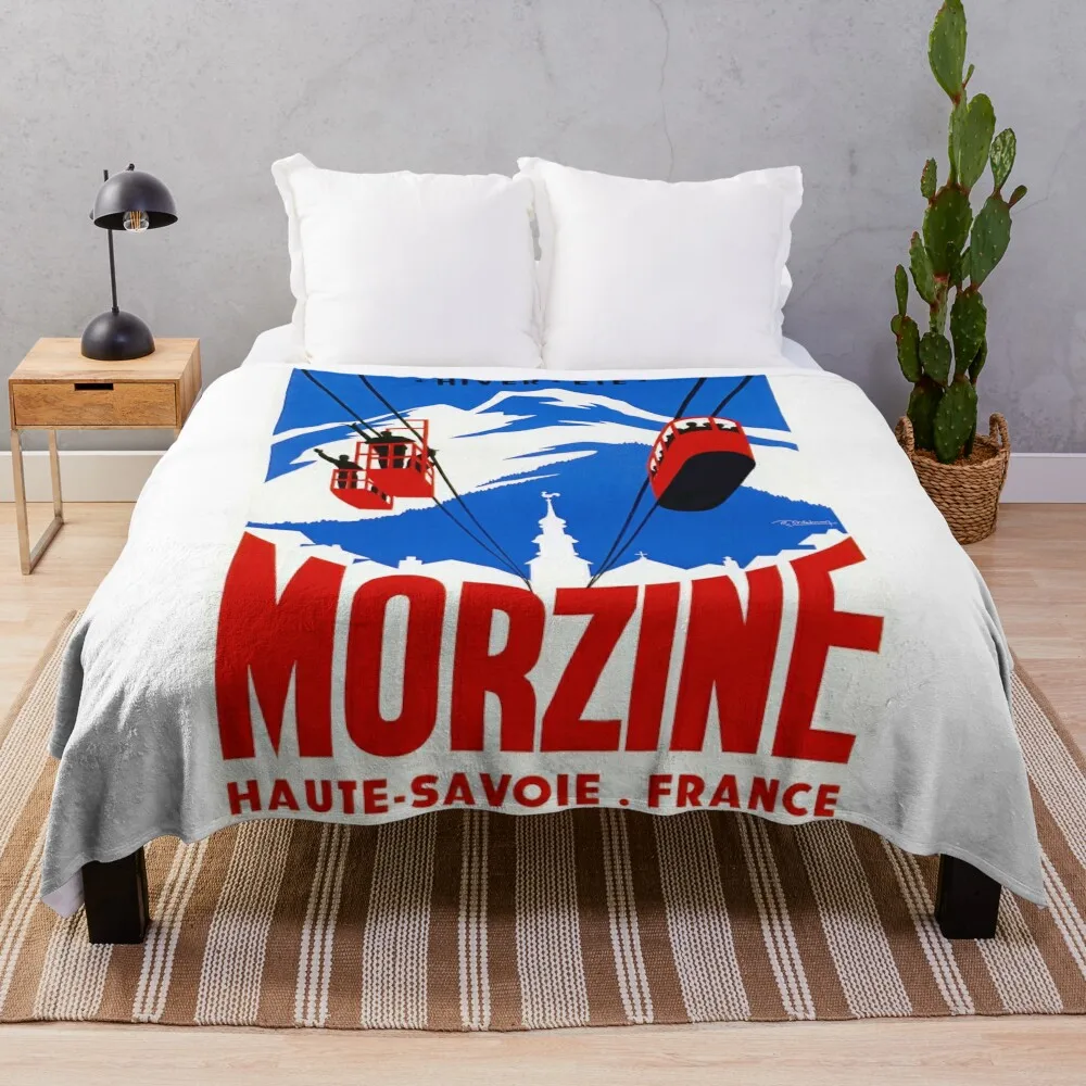 Vintage French Alps Gondola Winter Sport Ski Ad Throw Coperta Divani Per Divano Thin Luxury Throw Beach Coperte
