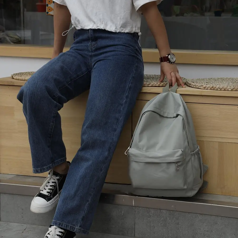 Women Nylon Backpack Preppy Style School Students Solid Color Large Handbags 2