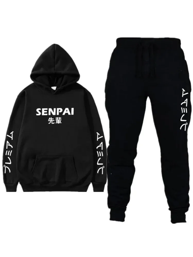 

Two Piece Set Women Letter Print Harakuju Hooded Sweatshirts And Full Length Pants Tracksuit Streetwear Female 2020 Sports Set