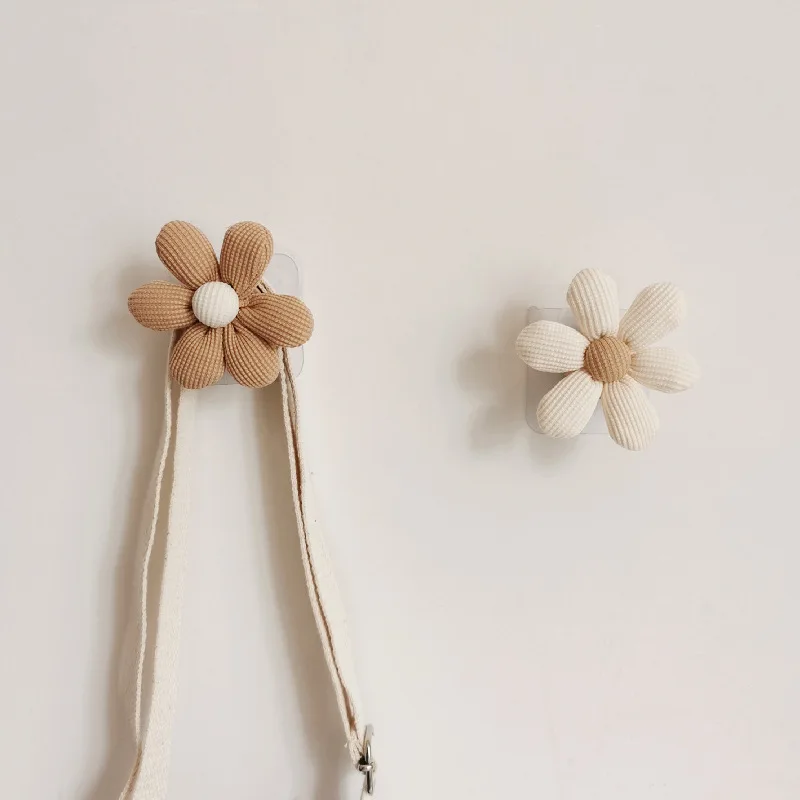INS Flower Wall Hook Wooden Sticky Hooks Towel Coats Storage Holder Nordic Kids Room Decoration Minimalist Wardrobe Door Decor 4