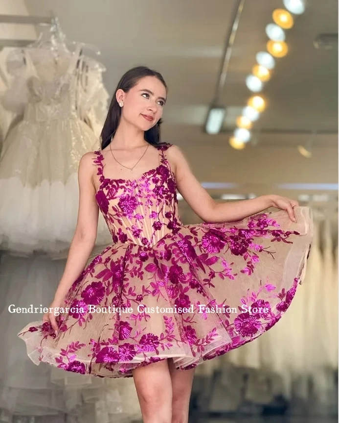 Elegant Rose Mini Short Cocktail Dress Customised Sparkling Floral Appliques Halter Tulle Poncho Birthday Party Prom Dress
