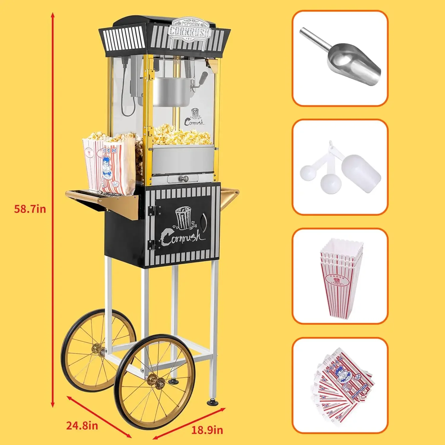 Cart Retro Classic Popcorn  Machine 8 Ounce with Nonstick Kettle for Home Use, Party and Birthd 6