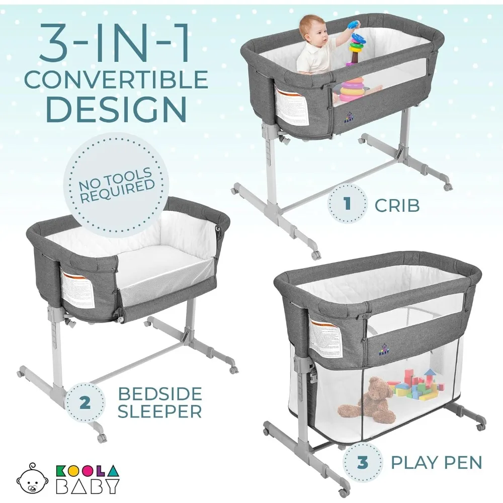 3 in 1 Baby Bassinet, Bedside Sleeper, & Playpen, Easy