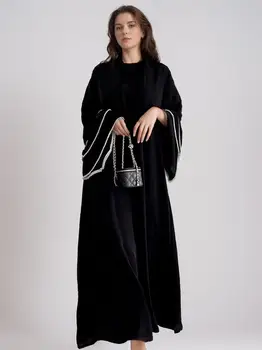 Pearl flared long sleeves full placket Muslim kaftan abaya 1