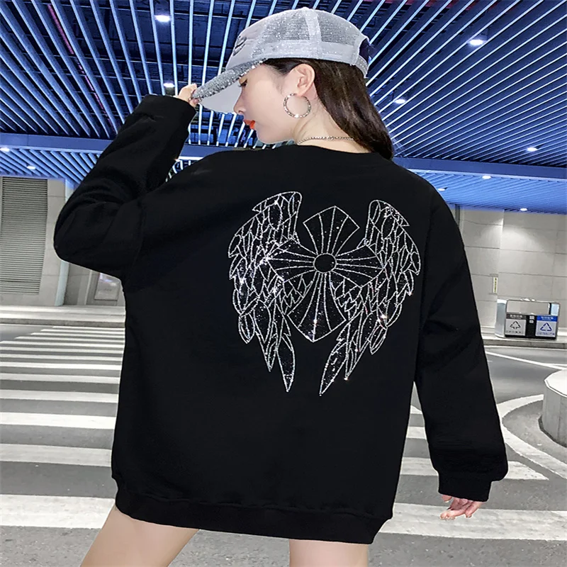 

Sandro Rivers European Black Round Neck Wings Hot Drill Raglan Sweater Women's Loose Autumn 2022 New Top