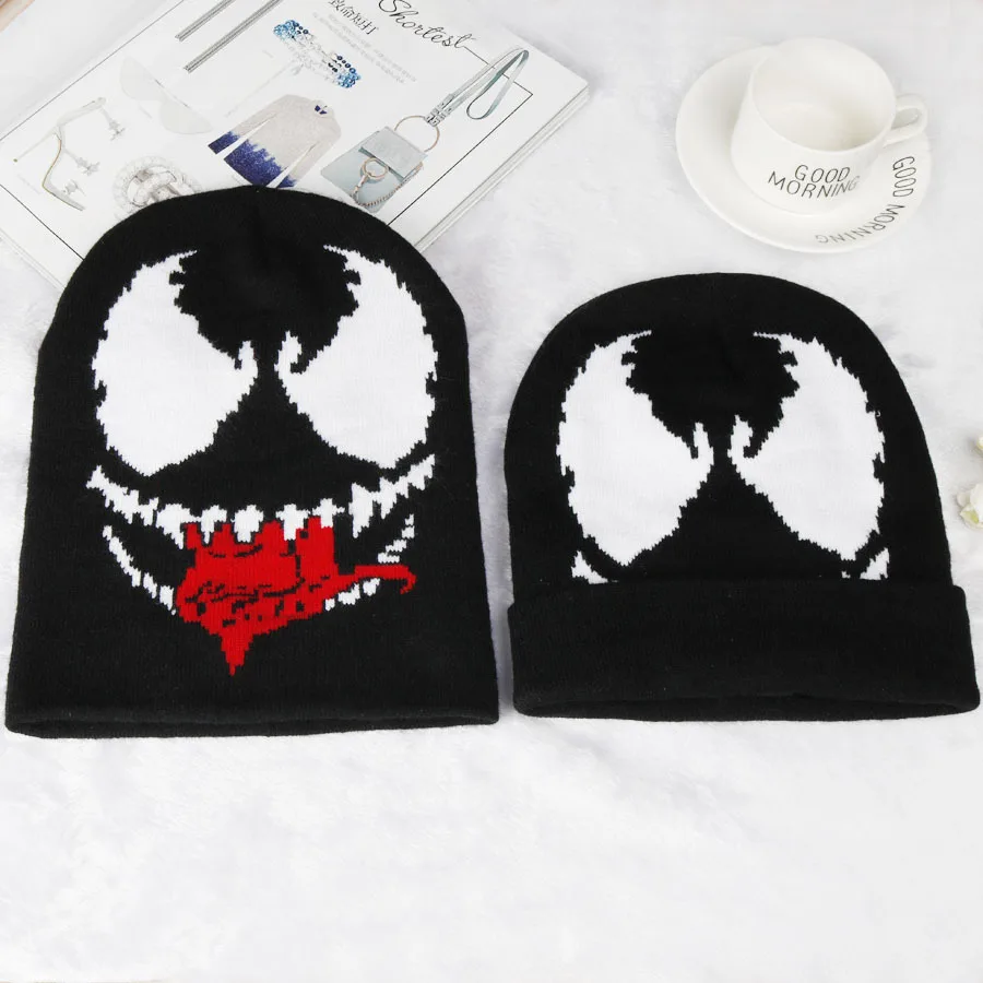 Fashion Movie Venoms Winter Warm Hat Elastic Cotton Beanie Black Mask Beanies Cosplay Costume green skully hat