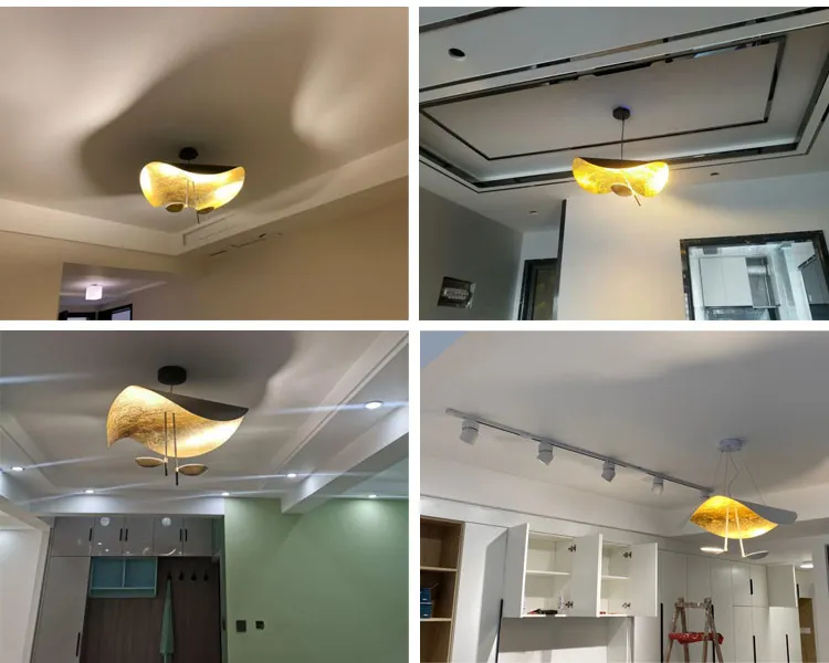 Nordic Leaf Pendant Lamp Copper Chandelier Creative Living Dining Bar Kitchen Island Lanterns LED Curved Pendant Light