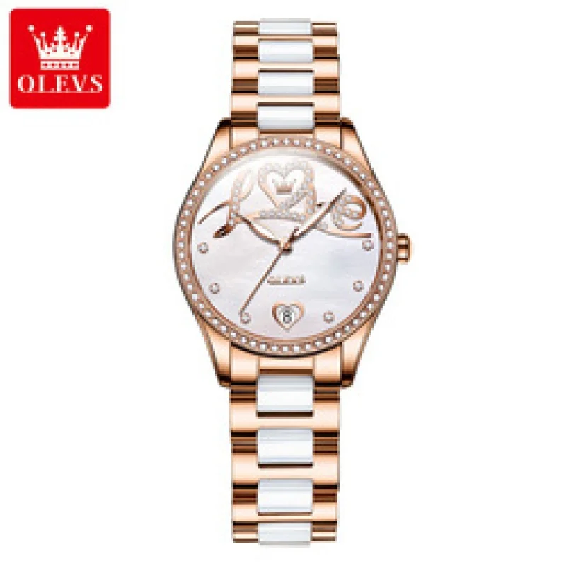 

OLEVS 6686 Tdo Brand Luxury Lady Watches Fashion Shell Diamond Dial Ceramic Strap Waterproof Skeleton Automatic Women Watch
