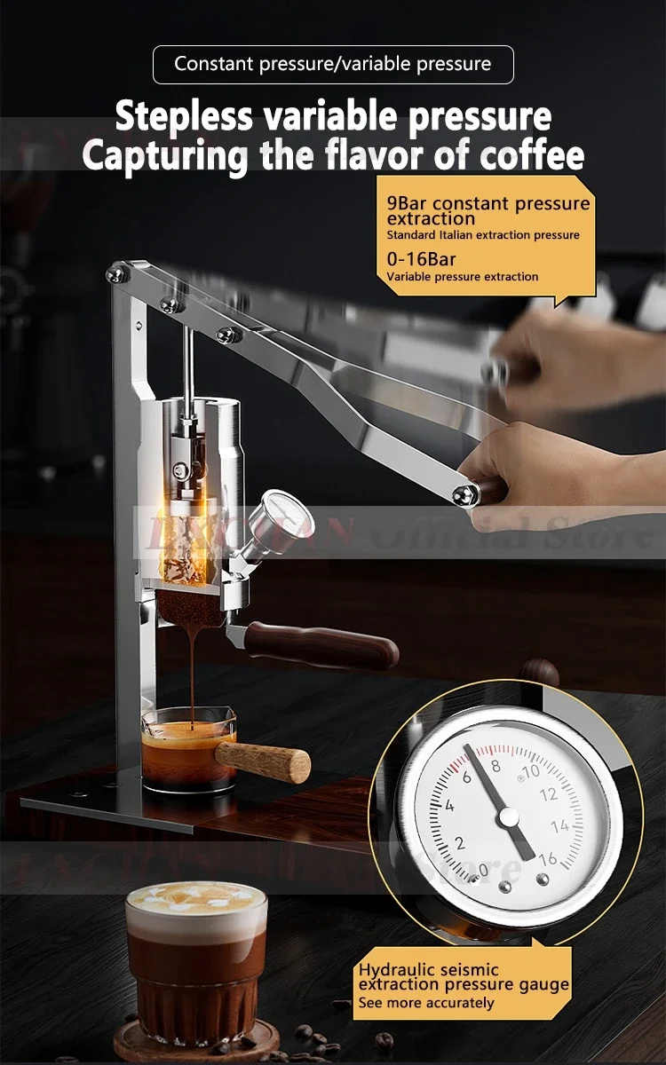 HomeWise HPEM-2-P Hand Press Coffee Maker With PID Temperature Control 9 Bar Constant/Variable Pressure Lever Espresso Coffee 3
