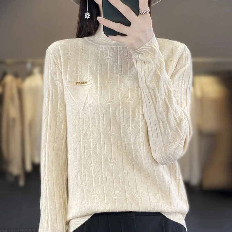 2023 여성용 캐시미어 스웨터, 니트 풀오버, 루즈한 하의 스웨터, 캐시미어 패션 풀오버, 단색 스웨터, 가을 및 겨울