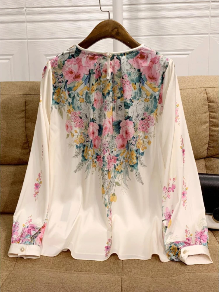 Chiffon Floral Women\'s Blouses Summer 2023 Printing Long Lantern Sleeves Shirts Loose Casual Korean O-Neck New Top YCMYUNYAN