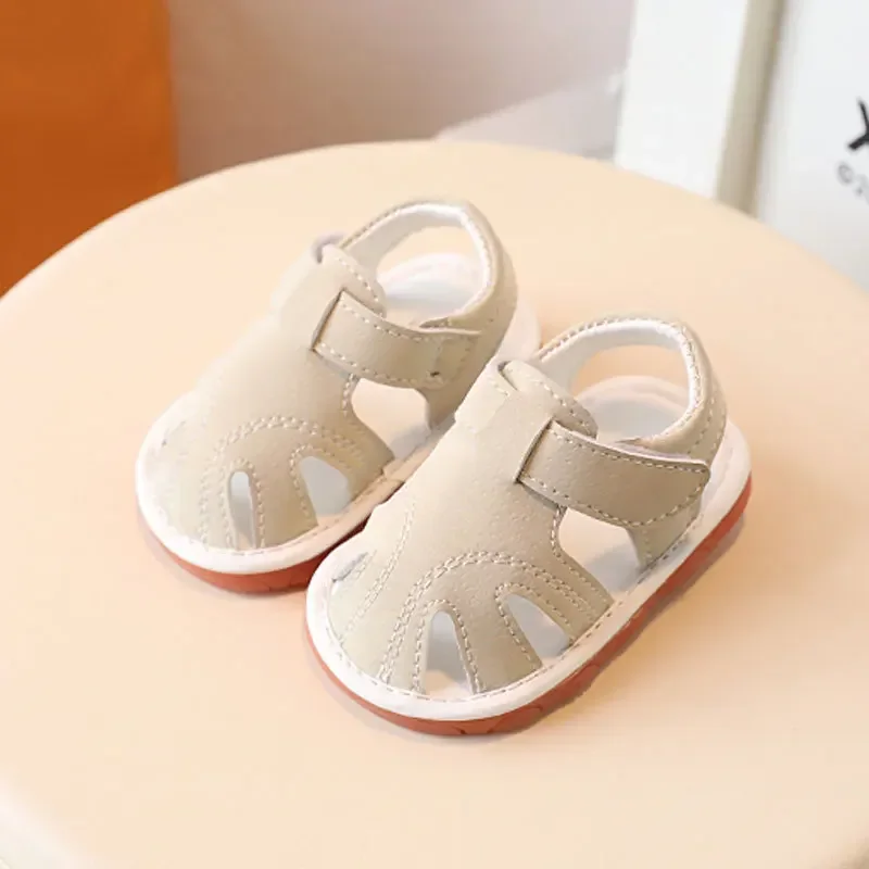Kids Sandals With Sound 0-2 Years Baby Summer Toddler Boy Girl Beach Shoes Newborn Infant First Walkers Close Toed