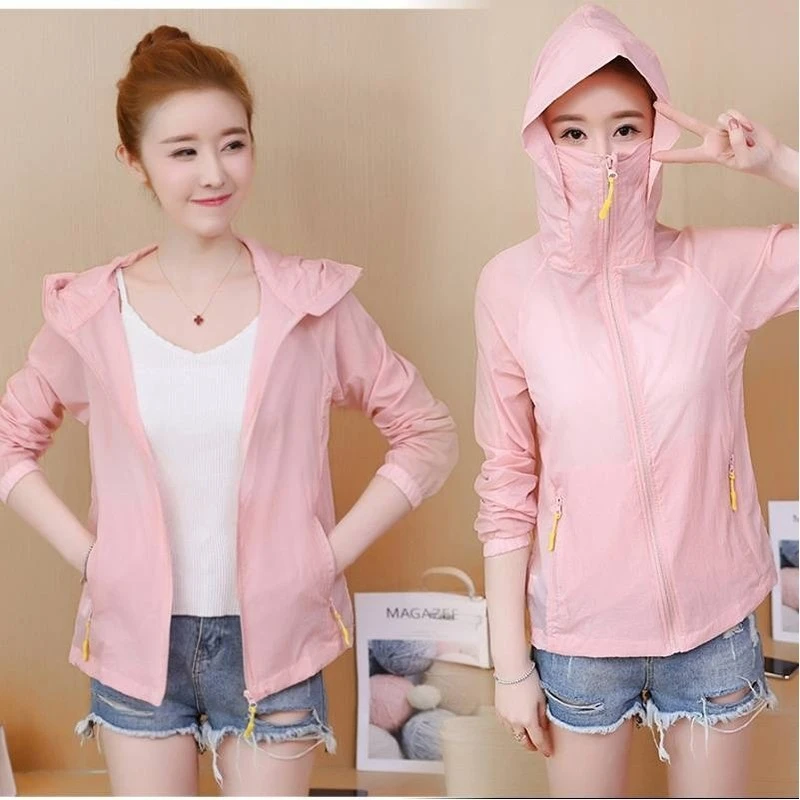 Women's Jacket Spring and Summer Plus Size Korean Hooded Jacket Mid-length Sun Protection Clothing Anti-UV Outdoor Sports Top