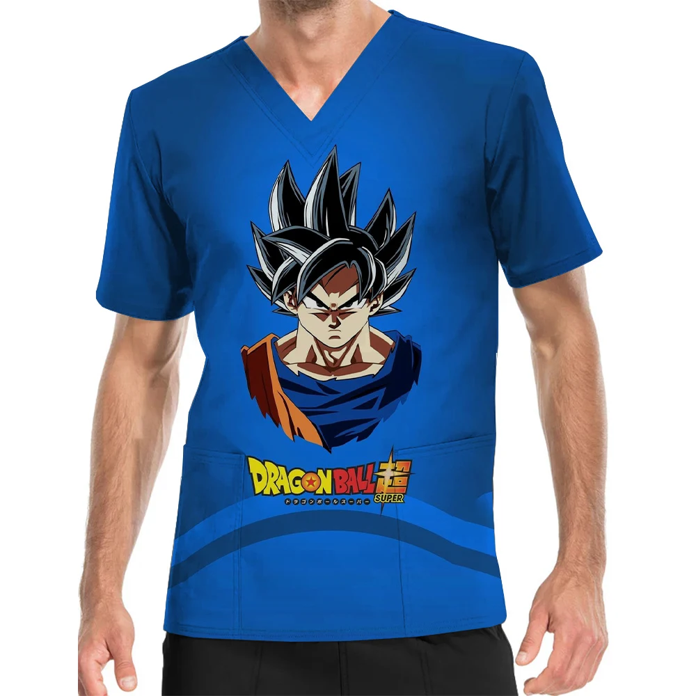 thumbnail image 1 of Blusa médica con cuello en V y estampado de Son Goku de Dragon Ball, uniforme de trabajo para hombres, ropa de enfermería duradera para centros de enfermería para niños, 1 of 5