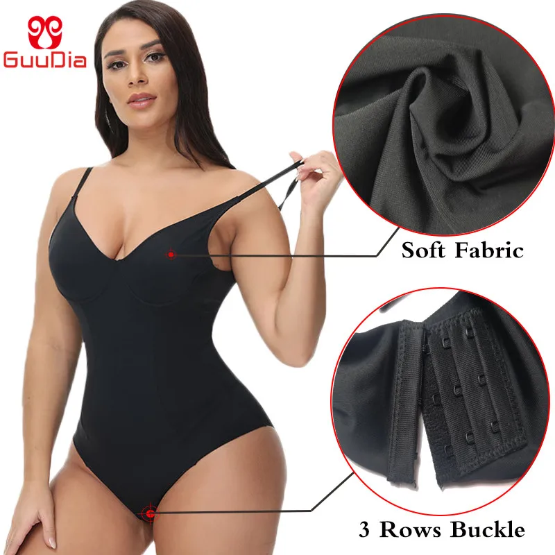 GUUDIA Thong Bodysuit Shapewear U Plunge Fajas Women's Sexy Summer V-Neck  Backless Adjustable Spaghetti Strap Club Bodysuits