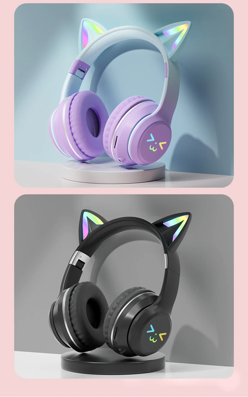 Auriculares inalámbricos con Bluetooth, cascos inalámbricos de Color degradado con micrófono, plegables, HIFI, para juegos, compatible con tarjeta TF, cancelación de ruido_voghion.com