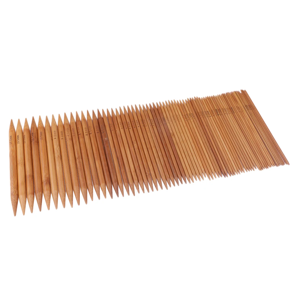 75 Pieces 15 Sizes 20cm Double Pointed Carbonized Smooth Bamboo Knitting Needles for DIY Craft Tool Accessories