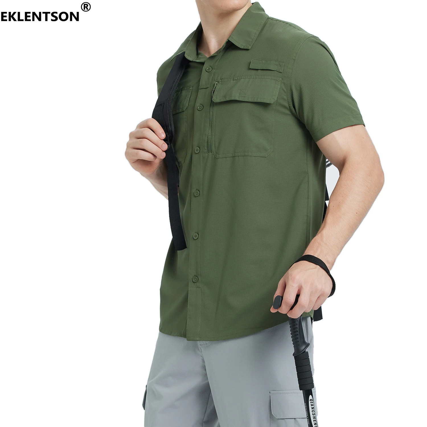 Fishing Shirt EKLENTSON Men's Sun Shirts UPF 50+ Short Sleeve Button Down Quick Dry Cooling Shirts for Fishing Hiking Safari