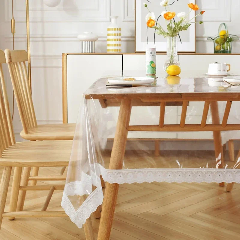 

Lace Clear Tablecloth Transparency PVC Table Cloth Vinyl Waterproof Oilproof Kitchen Dining Table Cover for Rectangular Table